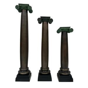 Castilian Imports Vintage Bronze Ionic Column Candleholders Hand-Painted Set - 3